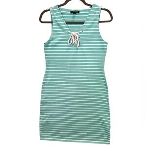 Lauren by Ralph Lauren Teal & White Striped Tank Top Dress - Women’s Size Small